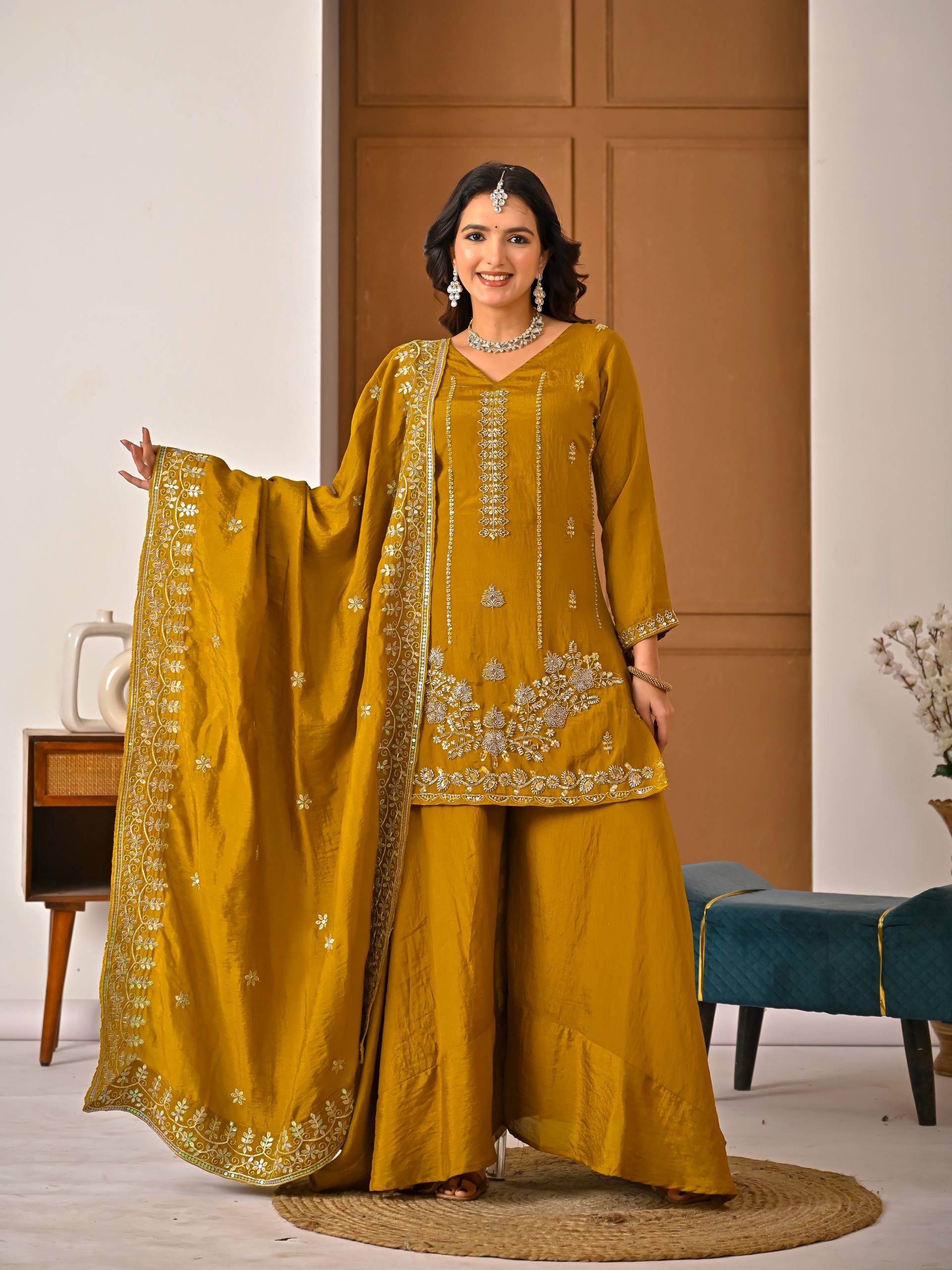 Radiant Ochre Zari-Crafted Silk Couture